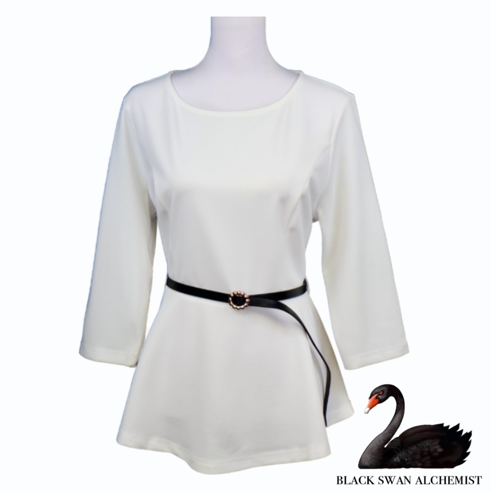 NWT	Allegra K. Women’s 3/4 Sleeve Belted Elegant Business Peplum Top SIZE LARGE - Picture 2 of 5